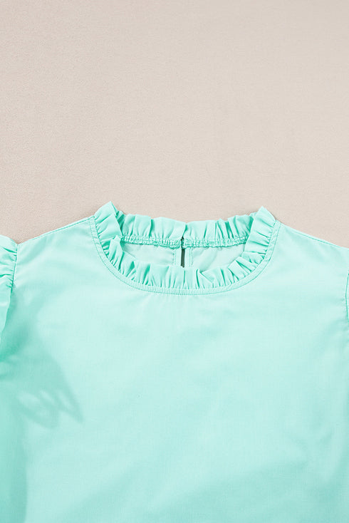 Layered Ric Rac Cap Sleeve Filled Neck Blouse